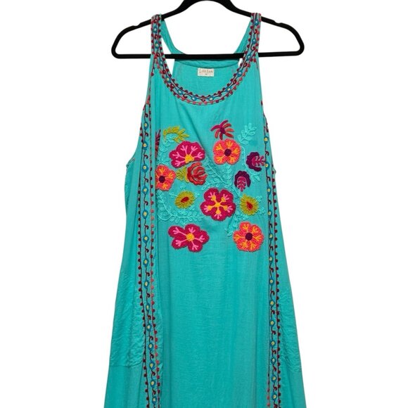 Lula Soul Celebrate Embroidered Floral Sleeveless BOHO Maxi Dress Womens Size 2X - Picture 4 of 11